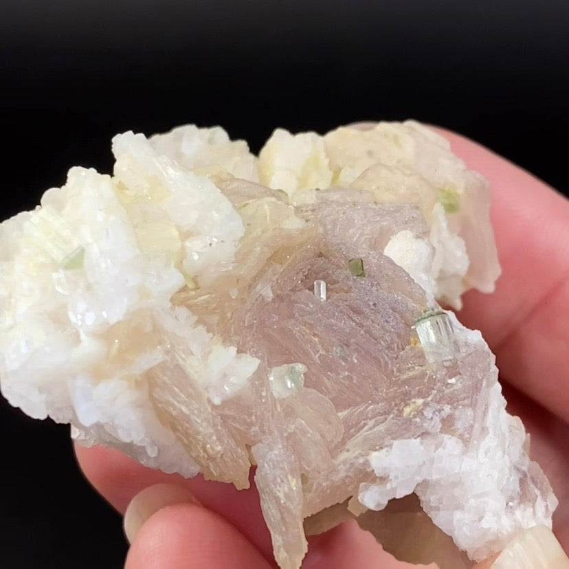 Pale Green Tourmaline Crystals & Lepidolite Mica on Feldspar