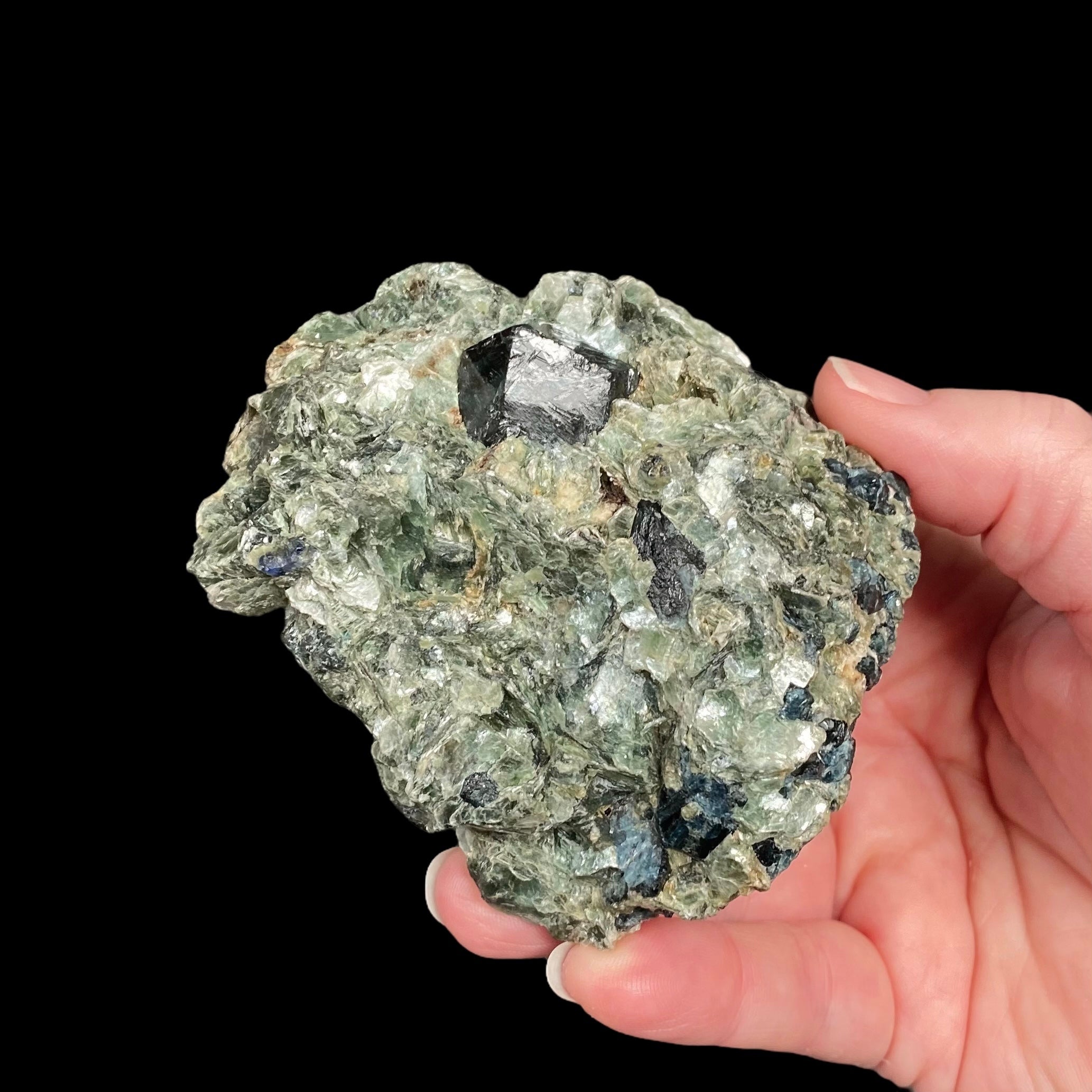 Dark Blue Dravite/Uvite in a Beautiful Green Mica-Rich Matrix with Sapphires