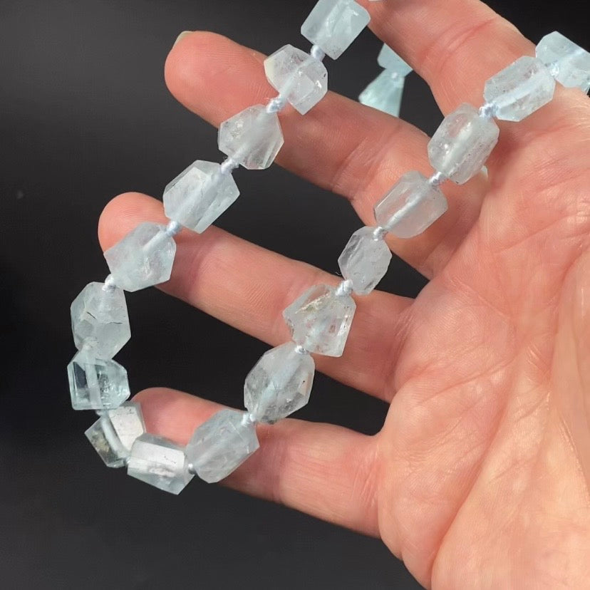 Polished Aquamarine Crystal Knotted Necklace