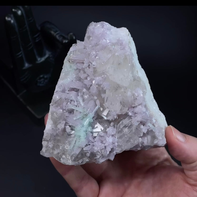 Lepidolite, Green Tourmaline & Quartz Crystals on Matrix