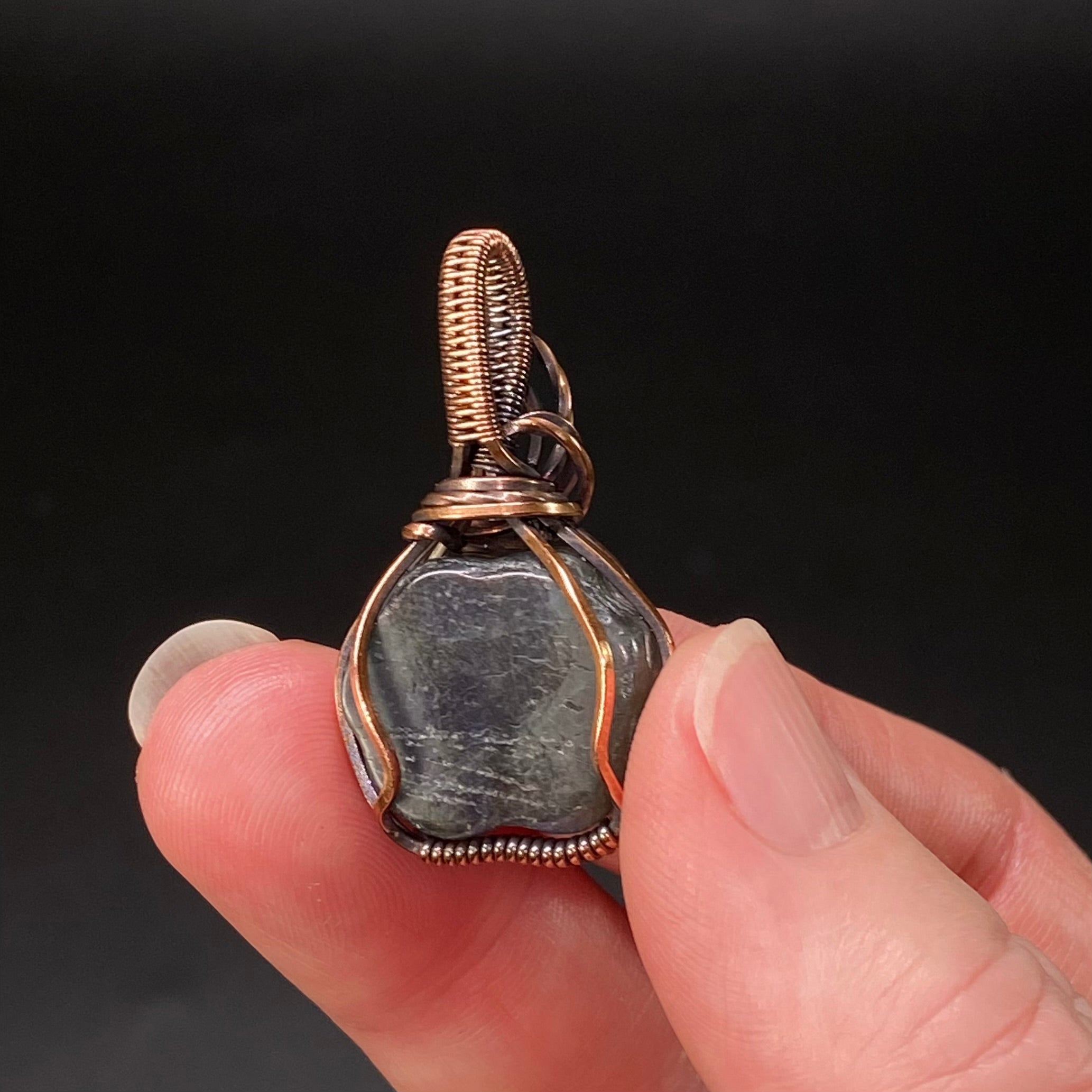 Labradorite Dog or Cat Paw Cabochon and Copper Wire Wrapped Pendant