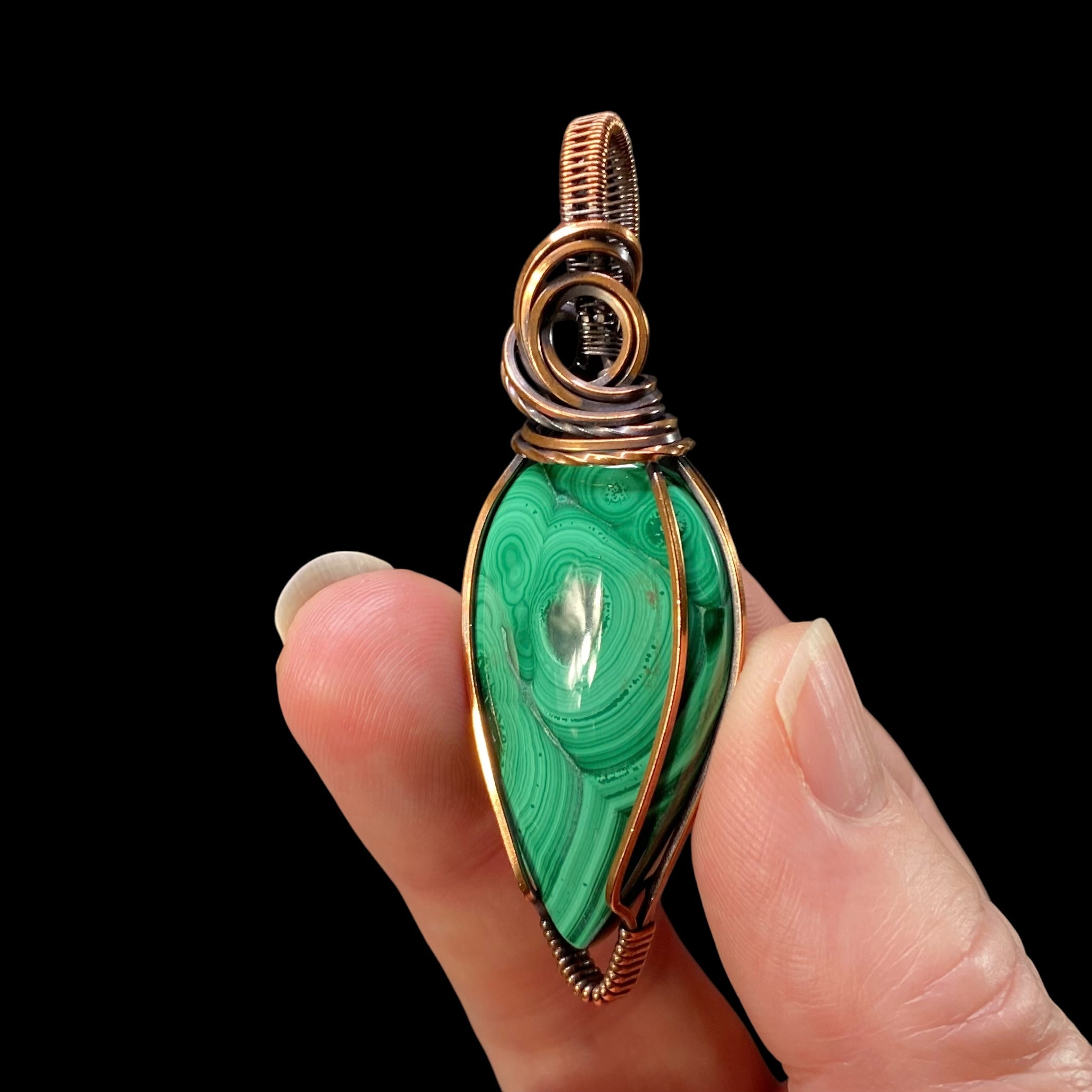 Malachite & Copper Wire Wrapped Pendant