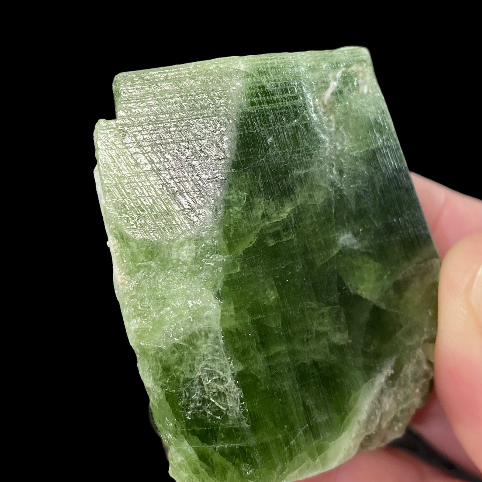 Green Diopside Crystal with Unique Striations