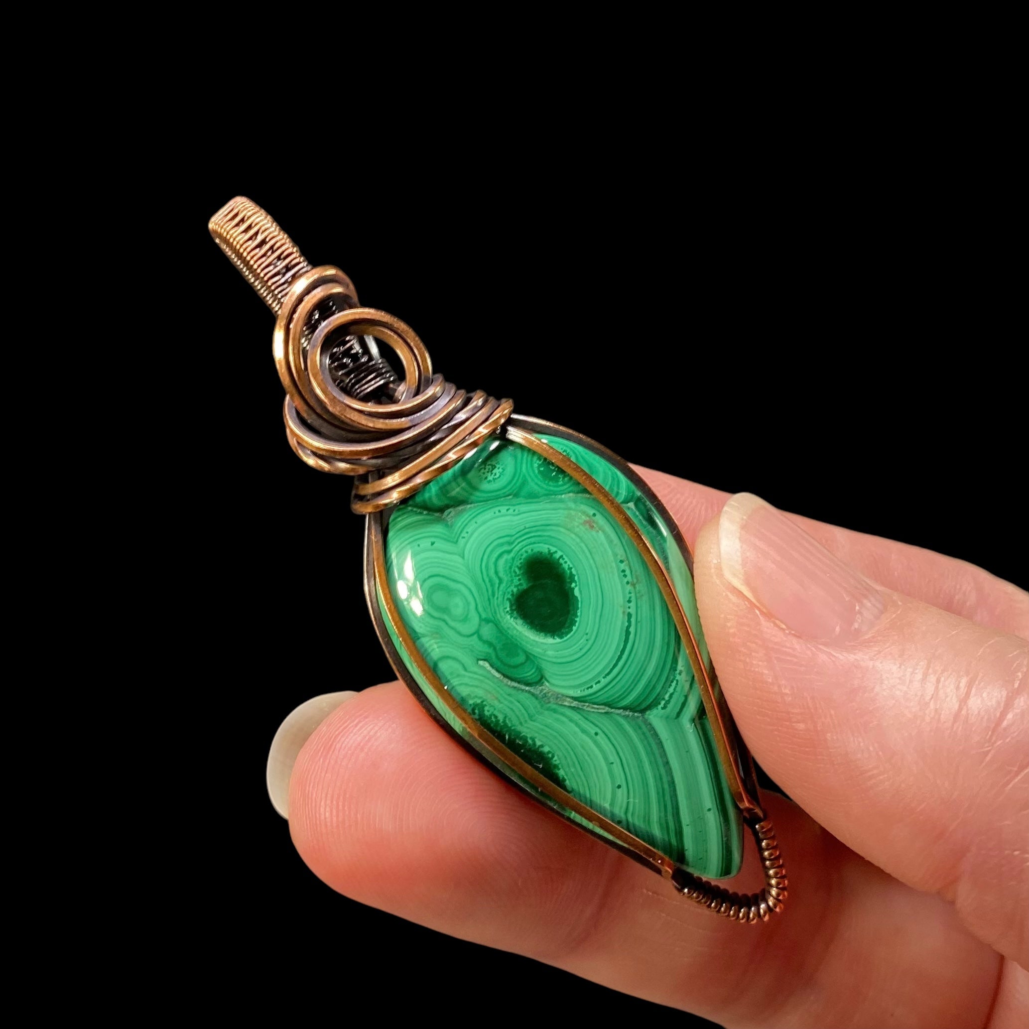 Malachite & Copper Wire Wrapped Pendant