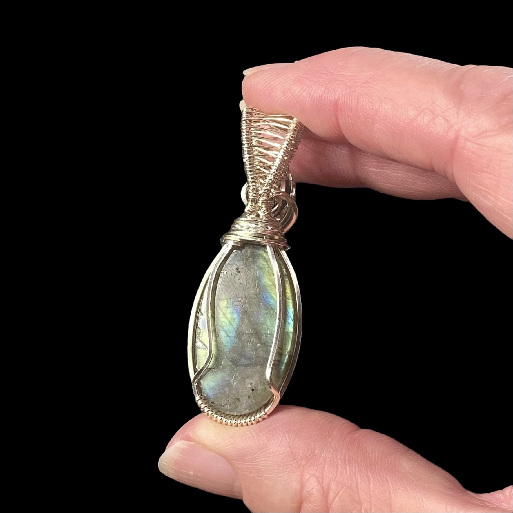 Labradorite & Sterling Silver Wire Wrapped Pendant, Natural Stone & Crystal Jewelry