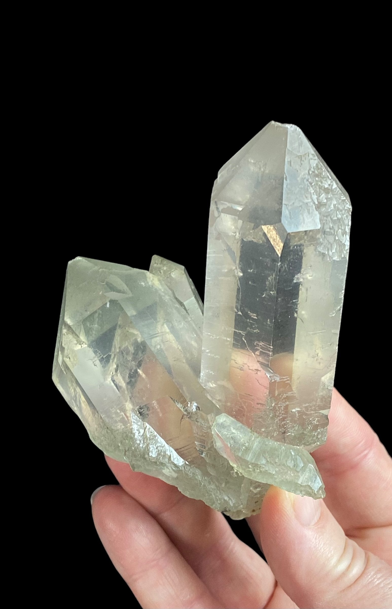 Chlorite Coated Quartz Crystal Cluster