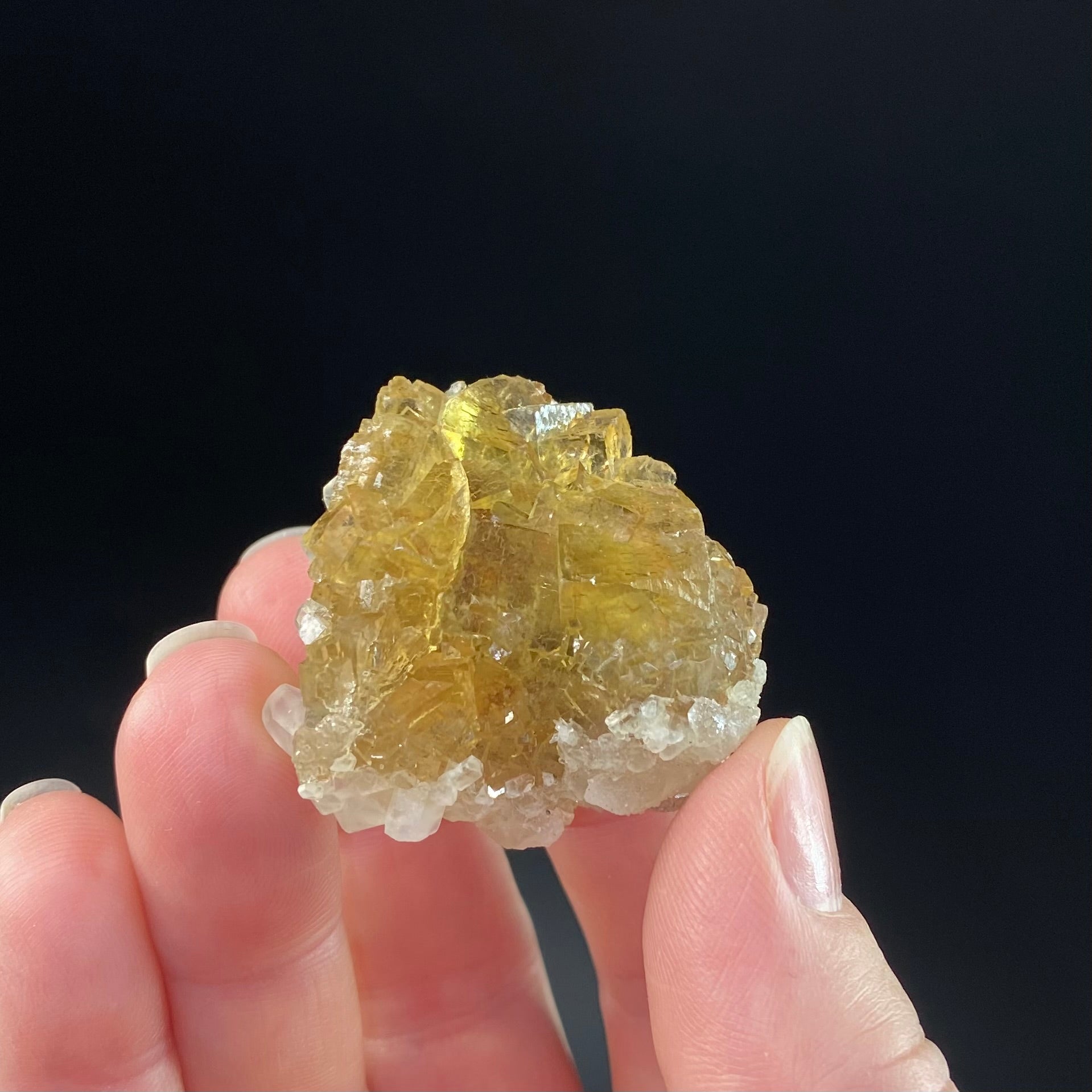 Yellow Moscona Fluorite Cluster with Calcite