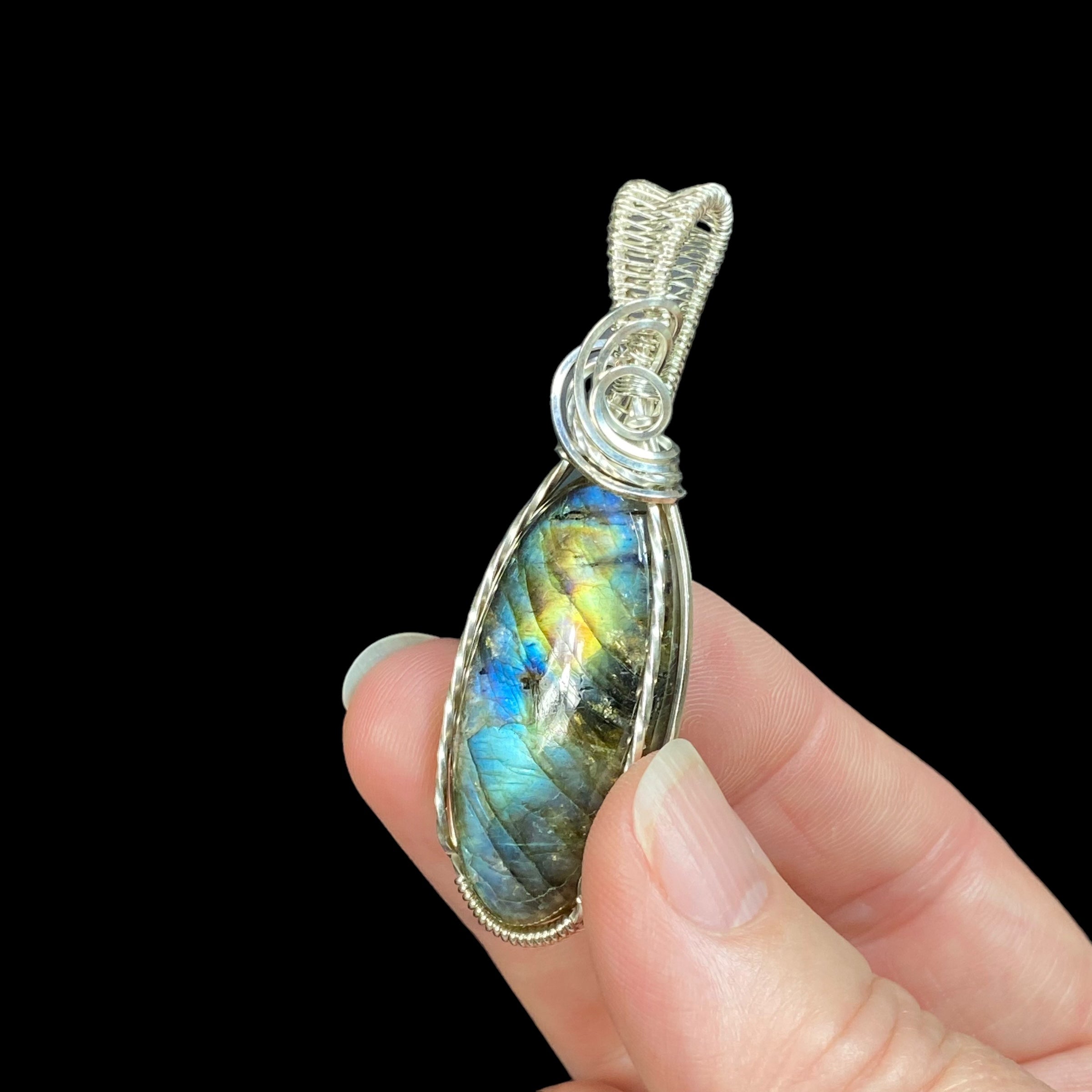 Labradorite & Sterling Silver Wire Wrapped Pendant - Natural Stone / Crystal Jewelry