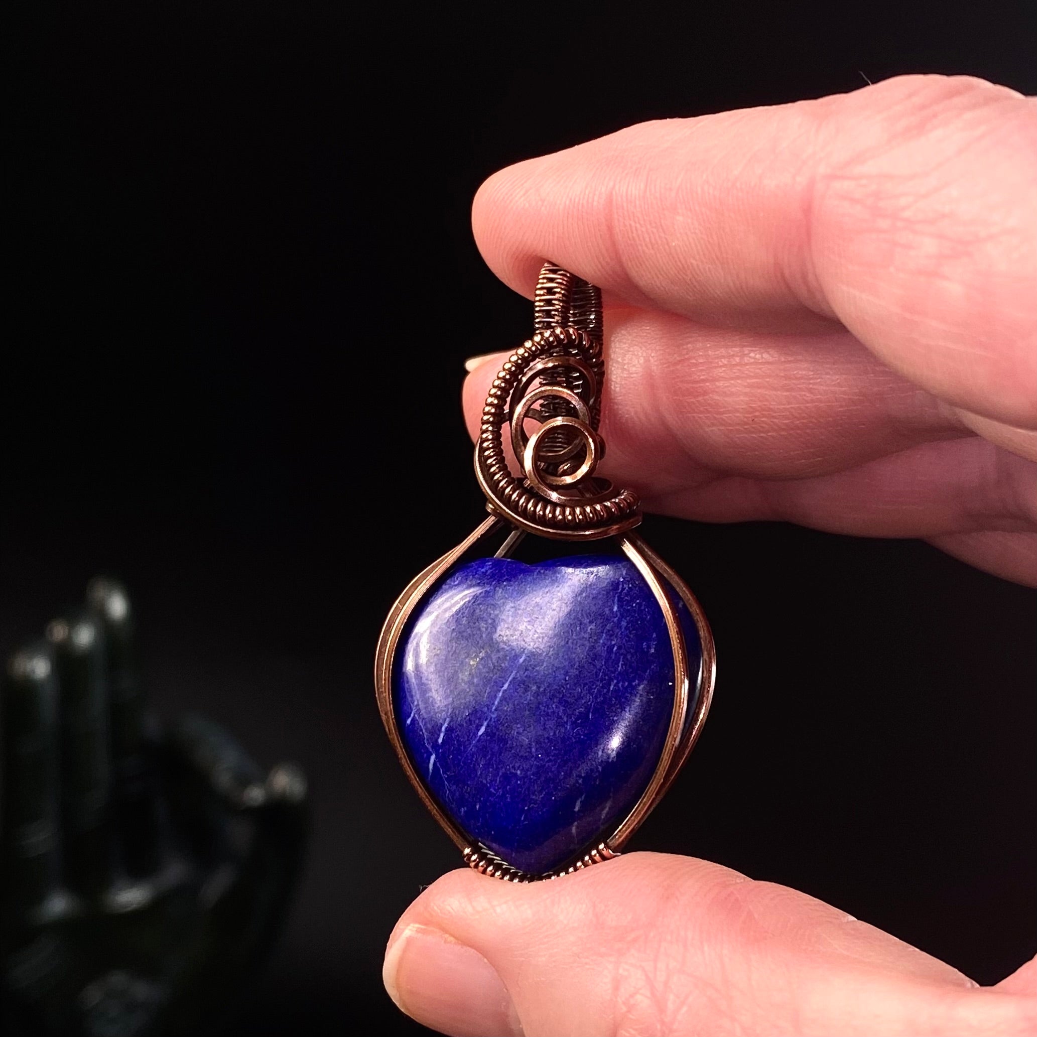 Lapis Lazuli Heart and Copper Wire Wrapped Pendant