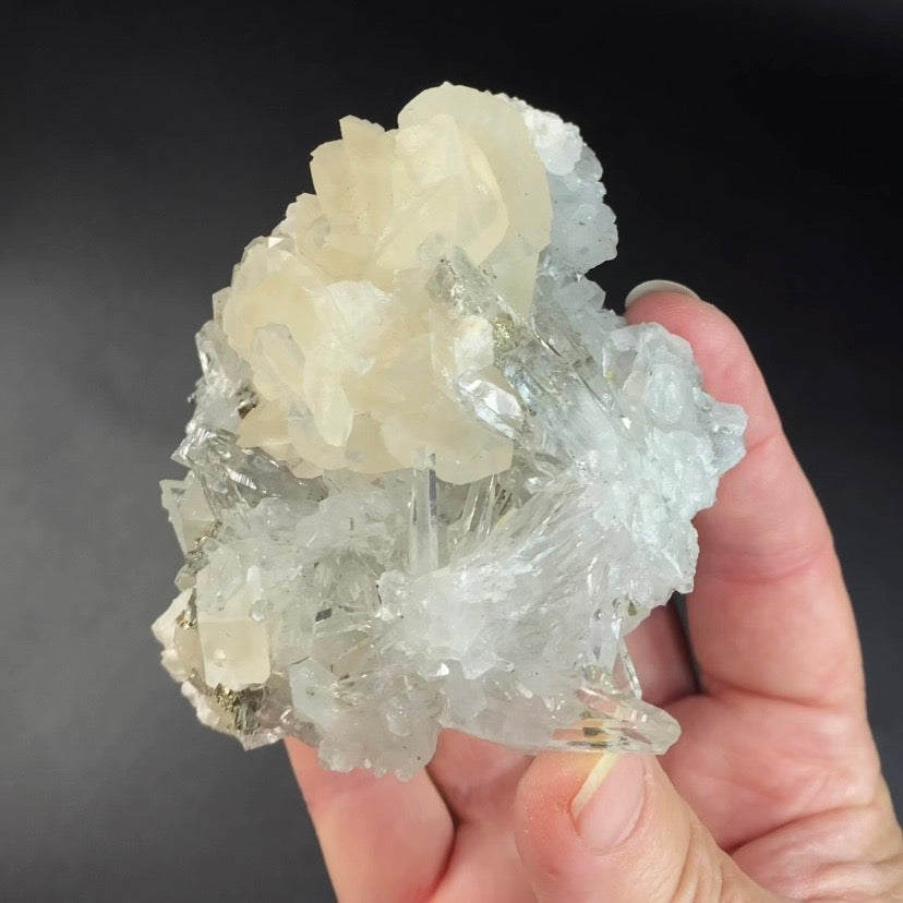 Fluorescent Calcite with Clear Quartz Crystals & Pyrite from Trepca Mine, Kosovo