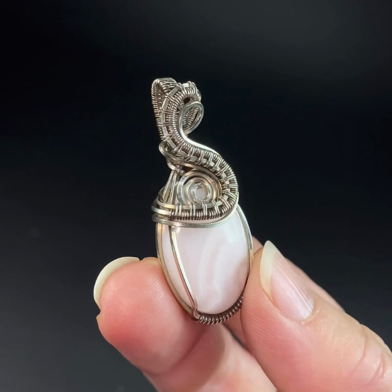 Fluorescent Mangano Calcite & Sterling Silver Wire Wrapped Pendant