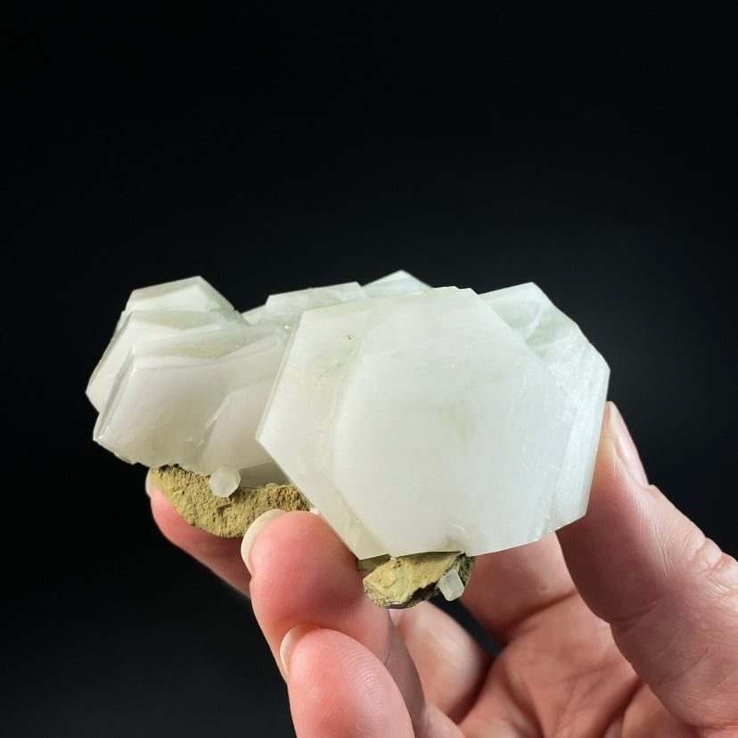 Fluorescent Hexagonal Sandwich Calcite Crystal Cluster