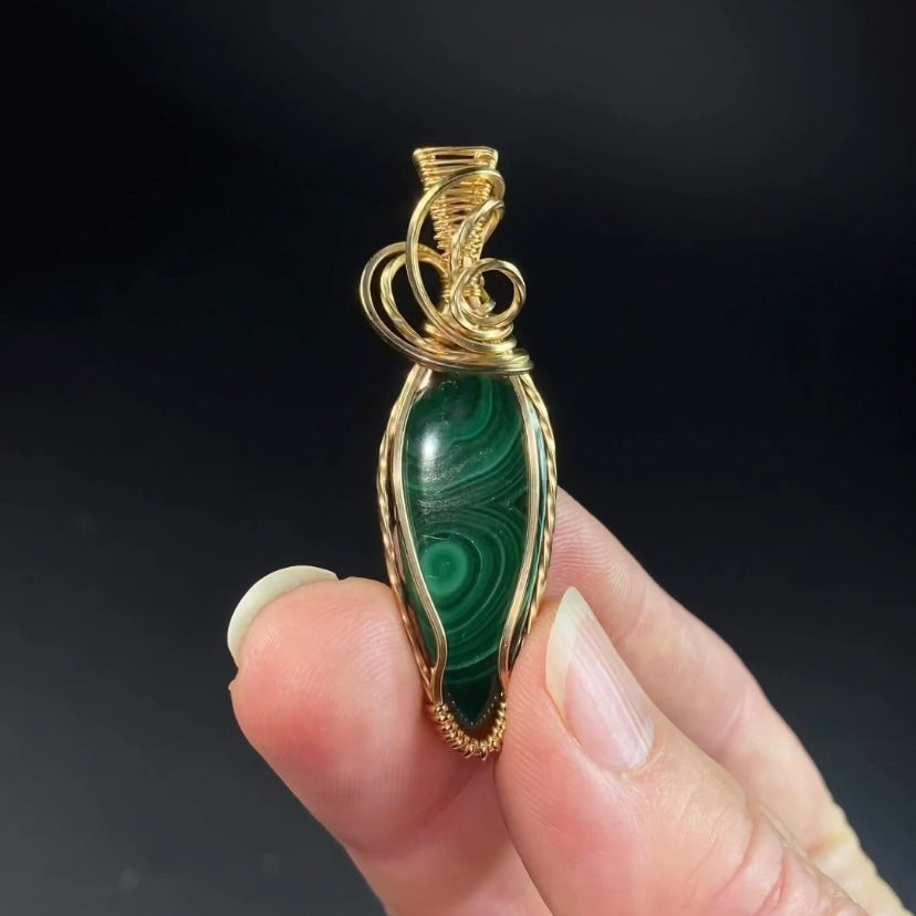 Malachite & 14k Gold Filled Wire Wrapped Pendant