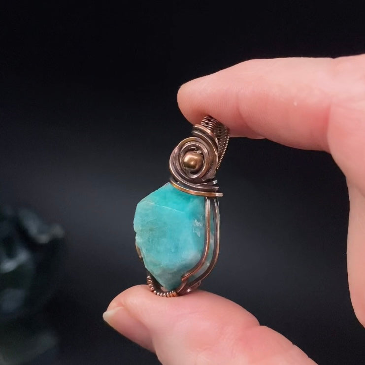 Natural Colorado Amazonite Crystal and Copper Handmade Wire Wrapped Pendant