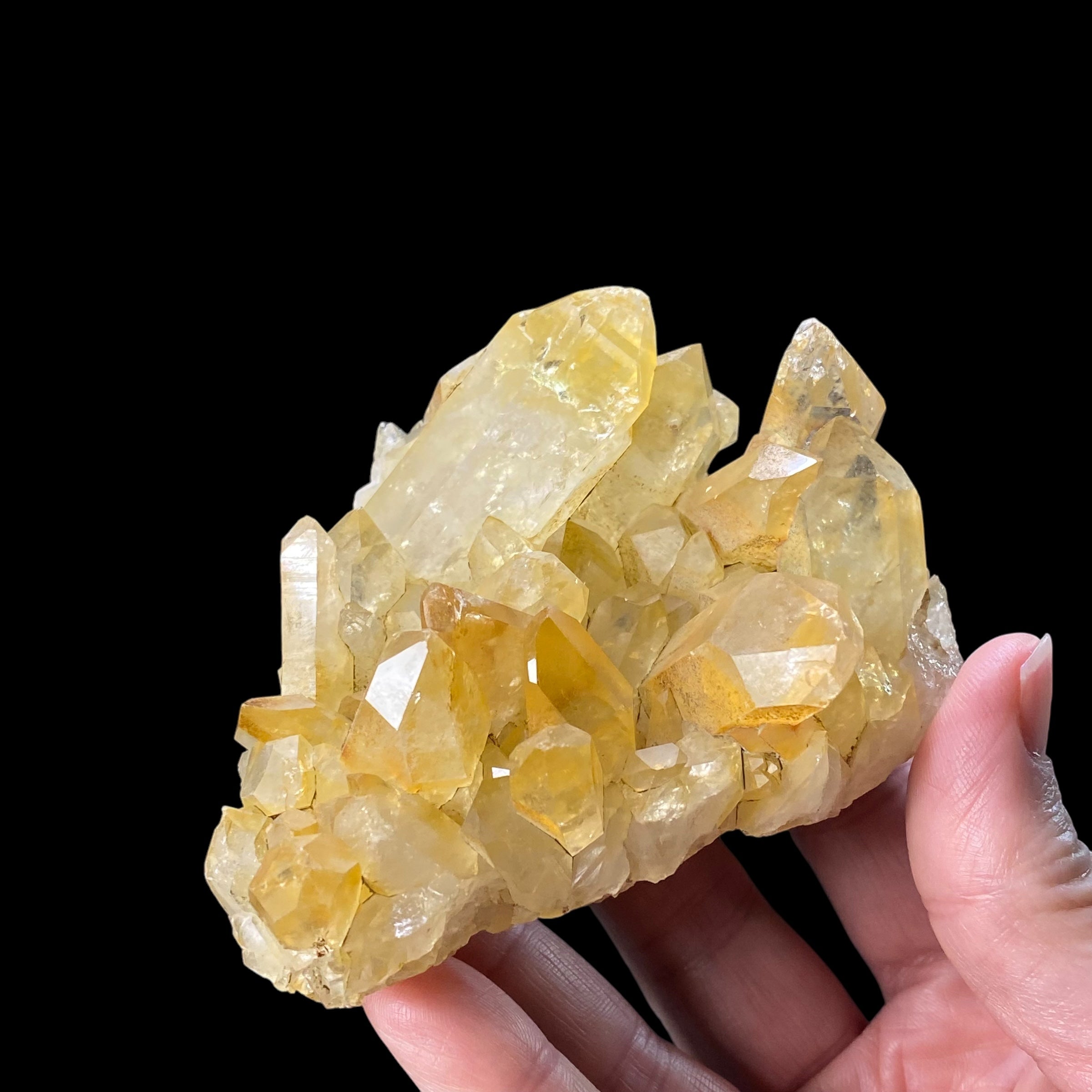 Clear Quartz Crystal Cluster with Natural Yellow Iron Oxide Coating