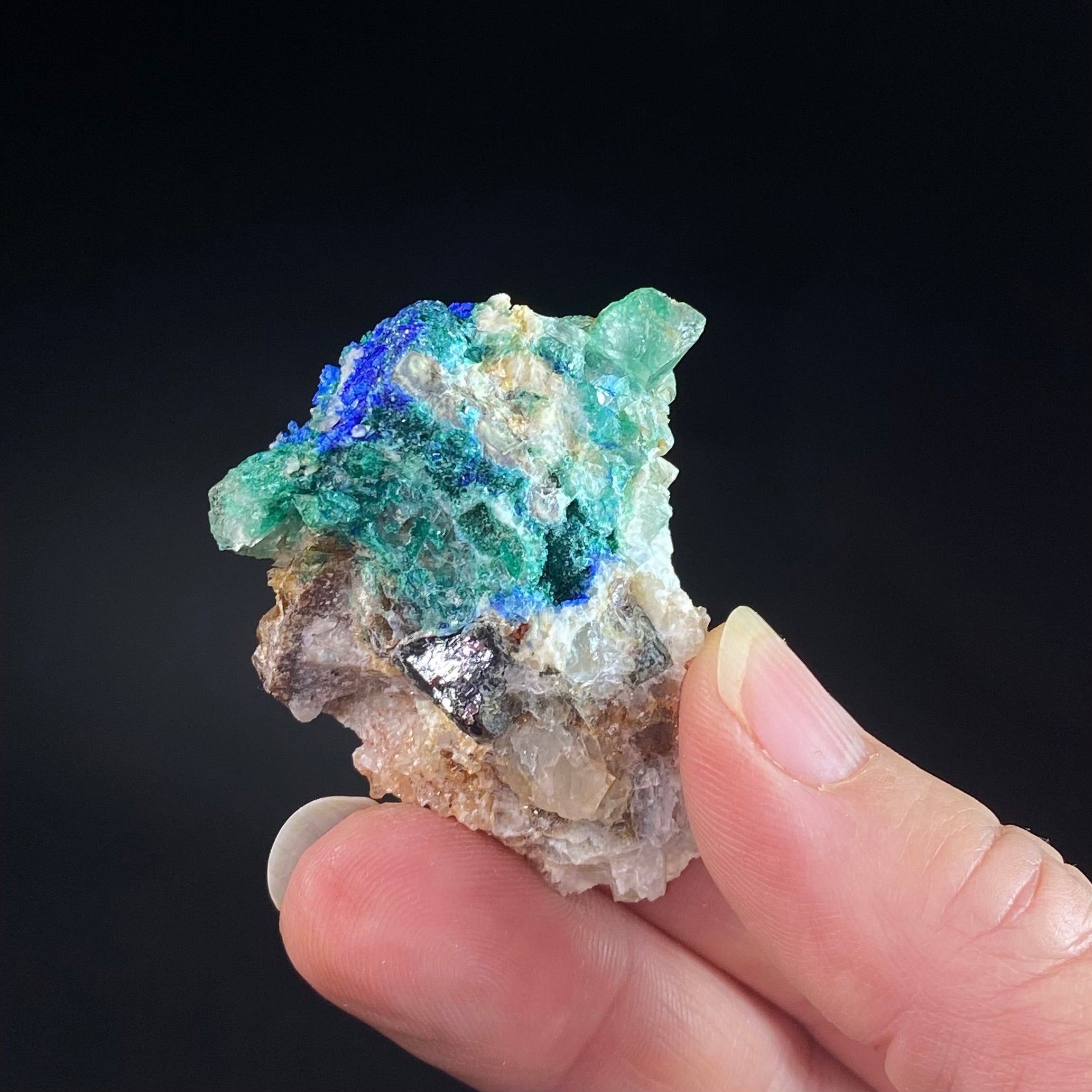 Brochantite & Linarite on Matrix, Blanchard Mine, New Mexico