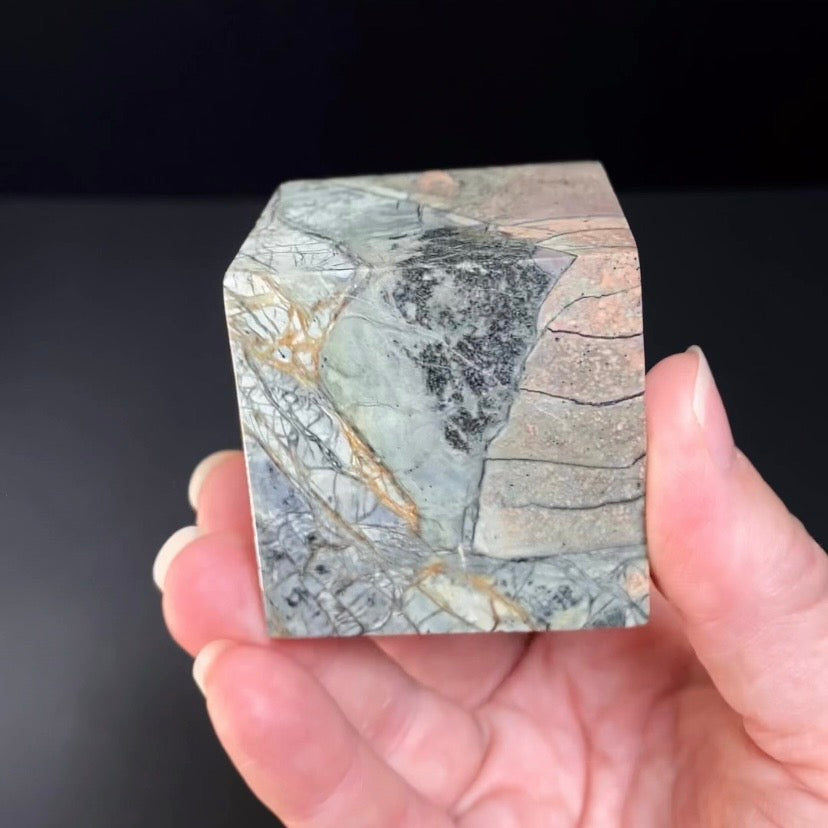 Green Malingano Jasper, Chert Breccia, Polished Cube