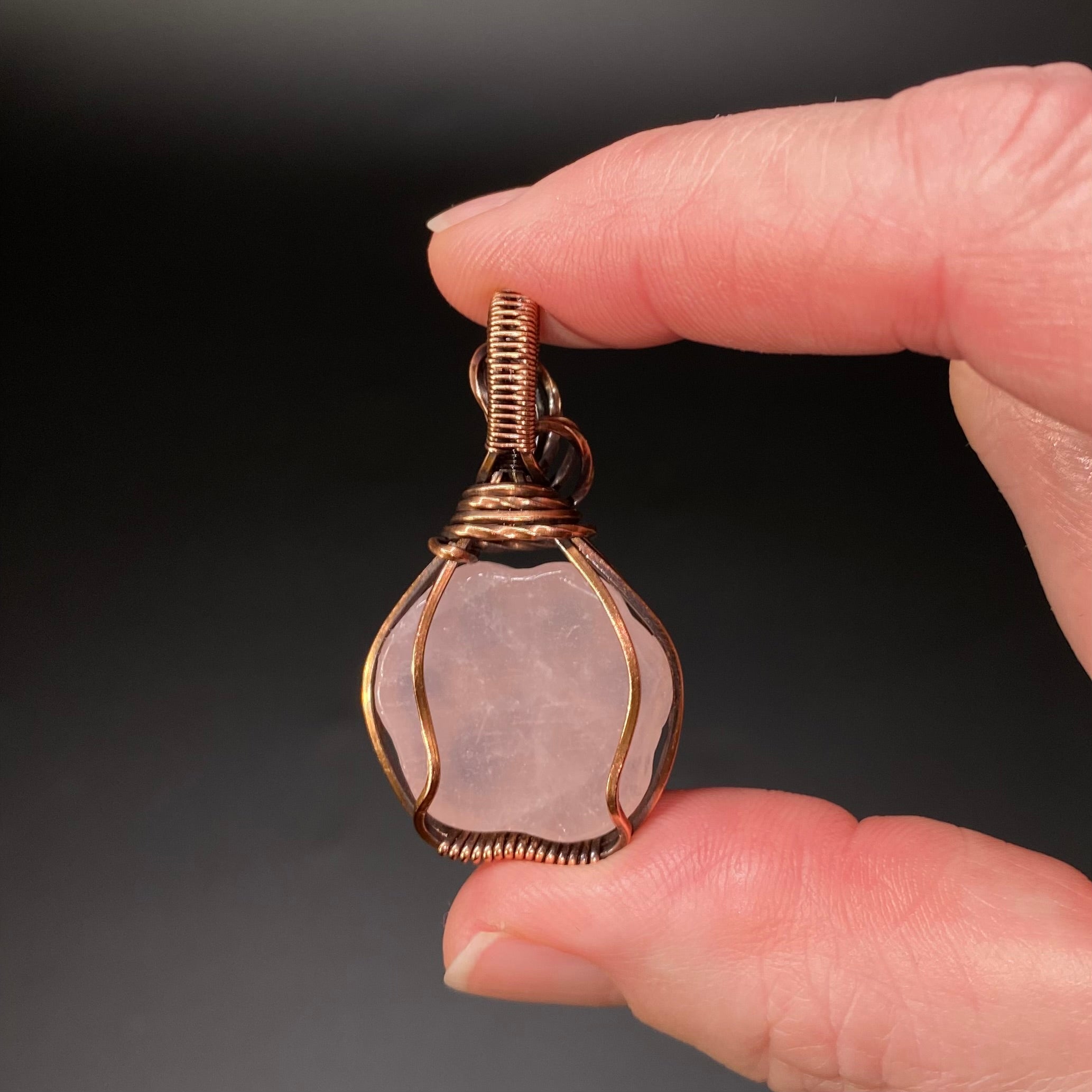 Rose Quartz Dog or Cat Paw Cabochon and Copper Wire Wrapped Pendant