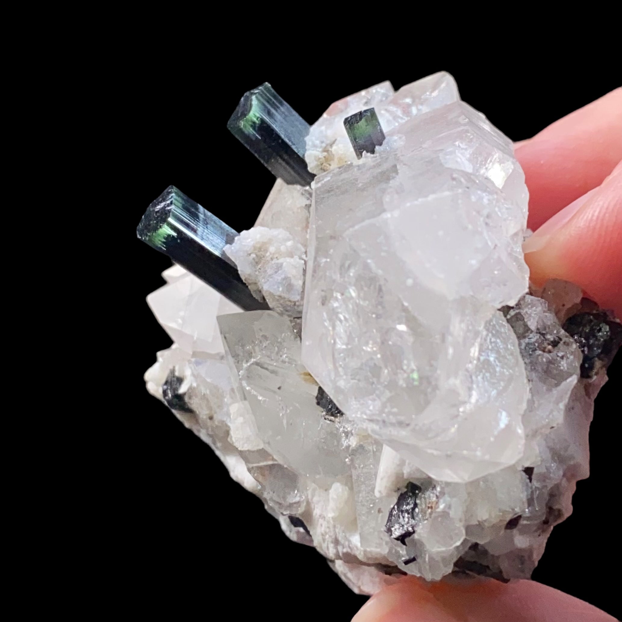 Terminated Tri Color Green Tourmaline Crystals on Quartz from Shigar Valley, Pakistan