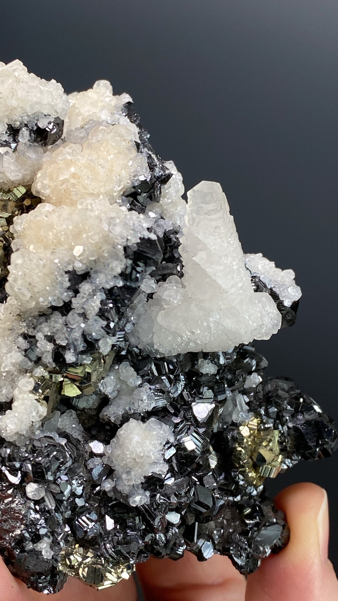 Kosovo Sphalerite Crystal Cluster with Fluorescent Calcite & Pyrite from Trepça Mines