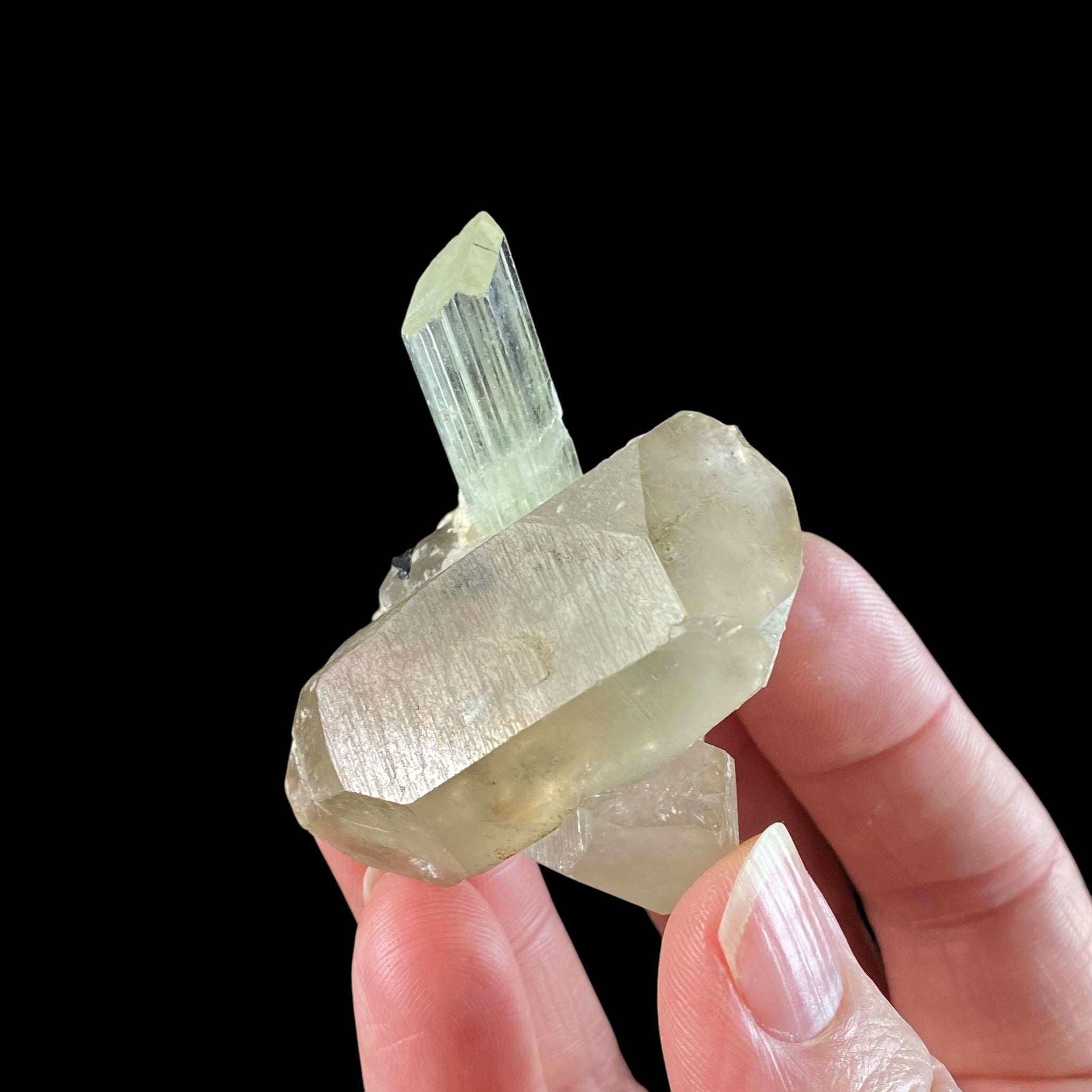 Yellow Triphane Spodumene Crystal & Smoky Quartz w Radiation Halo in Quartz