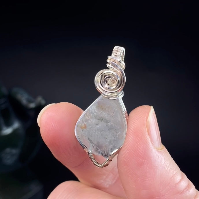 River Tumbled Natural Blue Topaz Crystal & Sterling Silver Wire Wrapped Pendant
