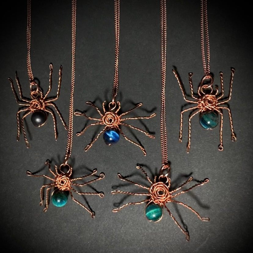 Copper Wire Spider Pendant with Stone Bead