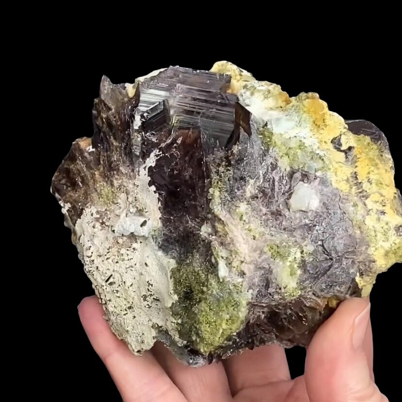 Axinite Crystal Cluster with Epidote, Chrysotile and Chlorite Included Quartz from Shigar Valley, Gilgit-Baltistan, Pakistan