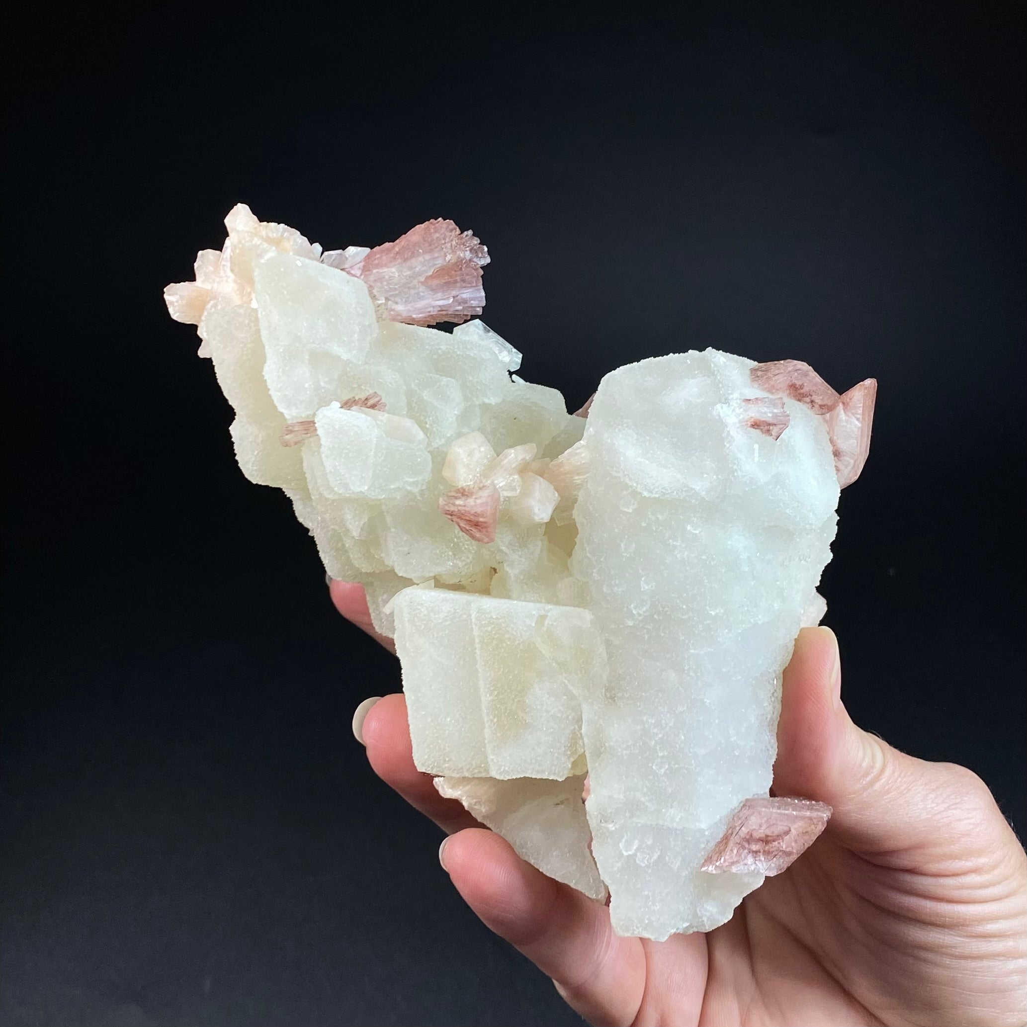 Unique Cluster of Calcite Rhombohedrons with Red Heulandite & Stilbite