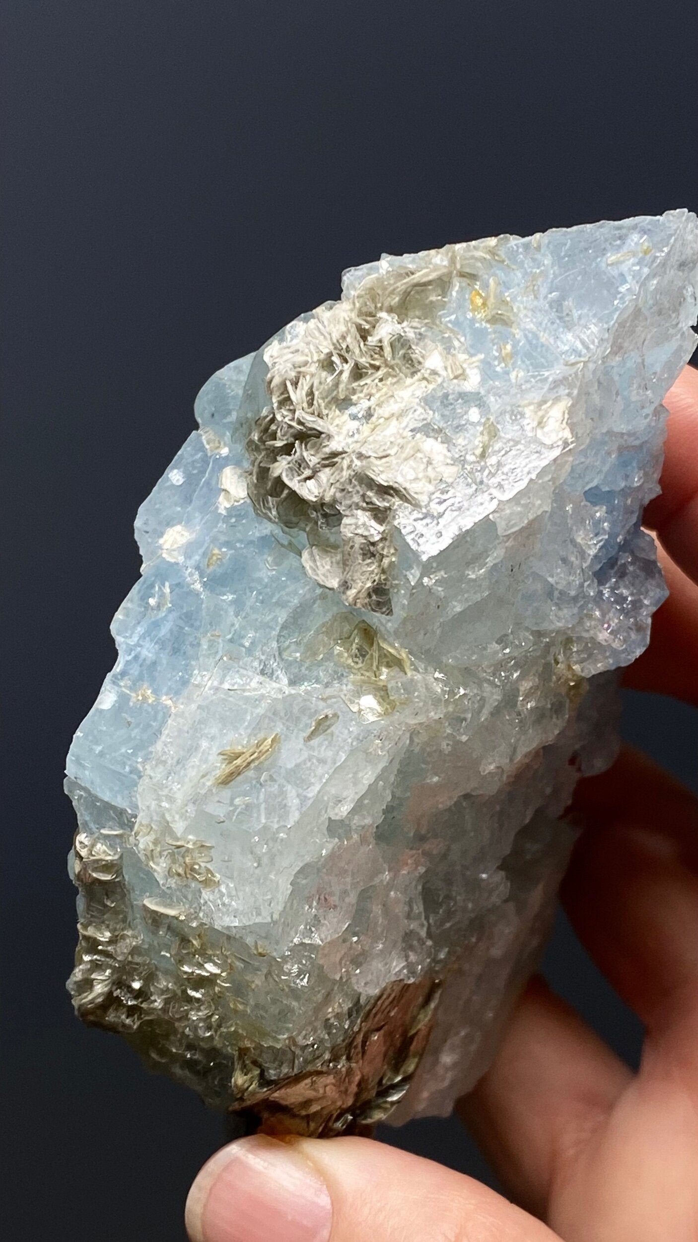 Etched Aquamarine Crystal with Muscovite Mica