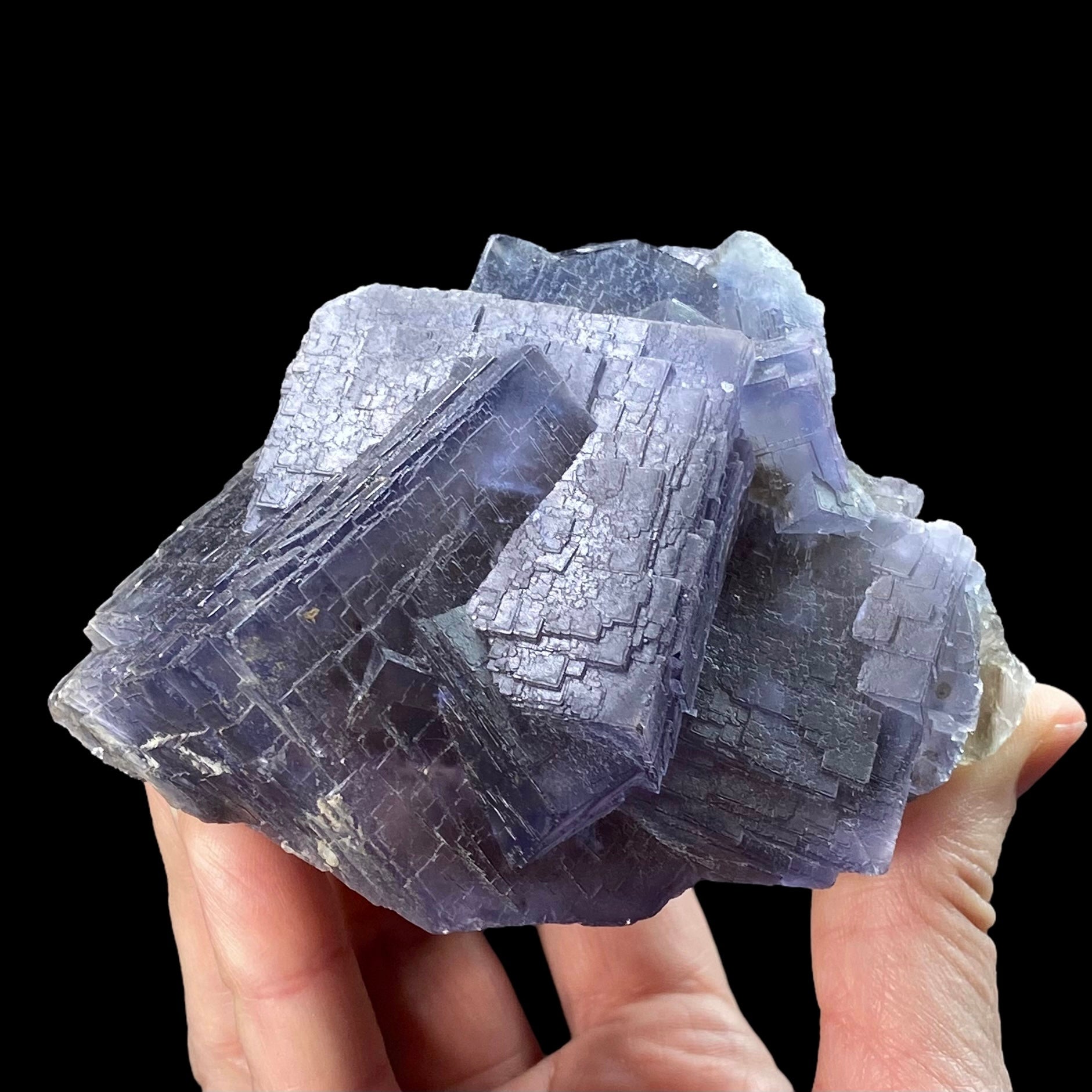 Blue and Gray Fluorite Cluster with Scalenohedral Calcite from Balochistan, Pakistan