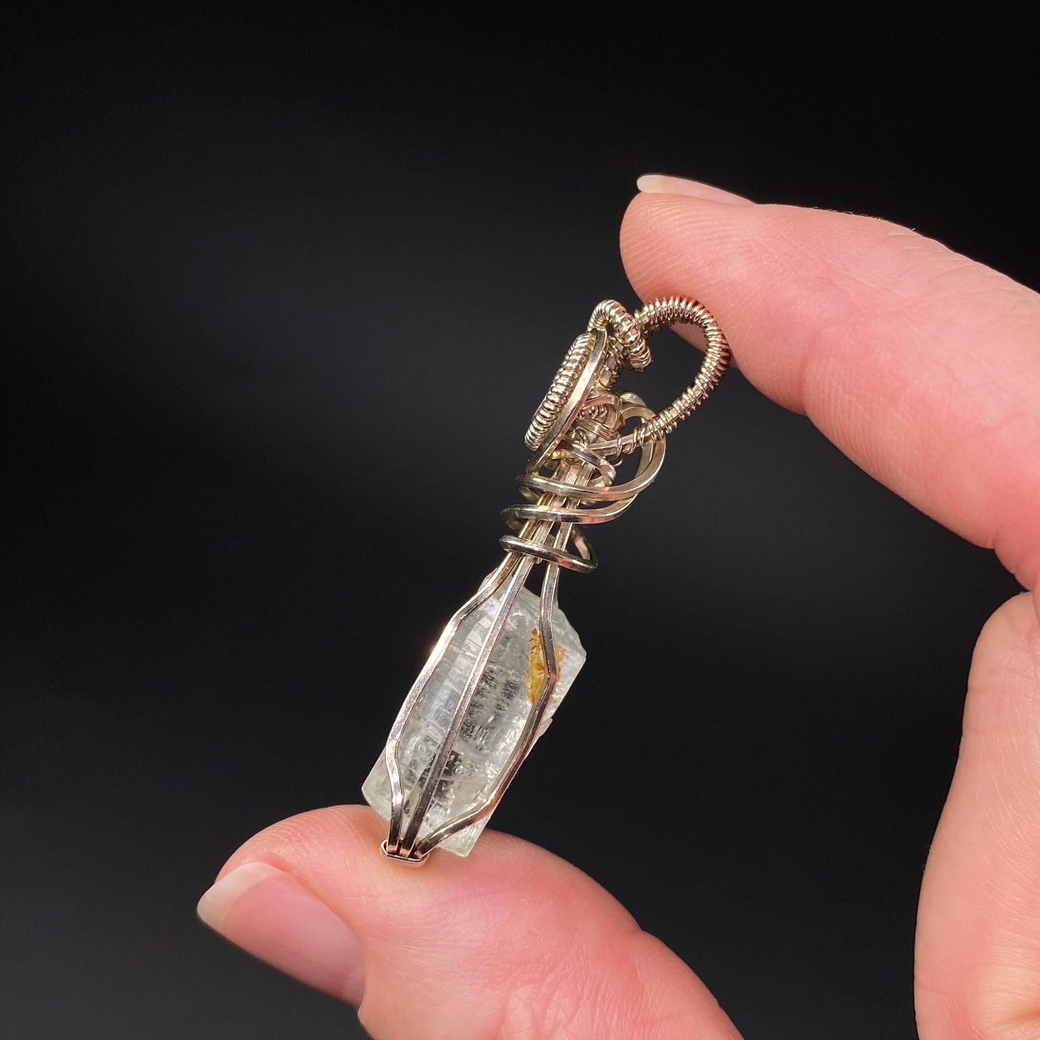 Aquamarine Crystal & Sterling Silver Handmade Wire Wrapped Pendant