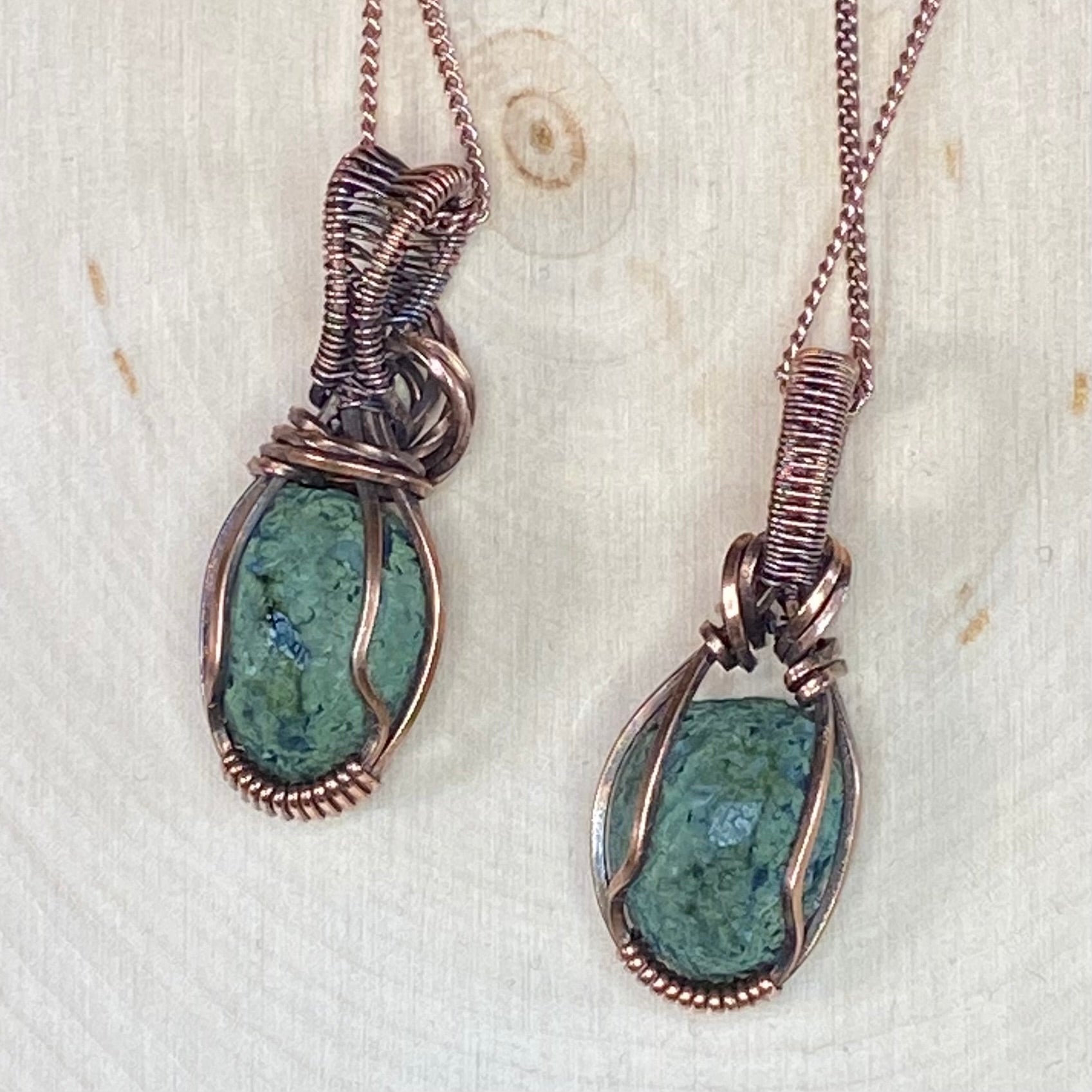 Matching Pair Tabasco Geode & Copper Wire Wrapped Pendants