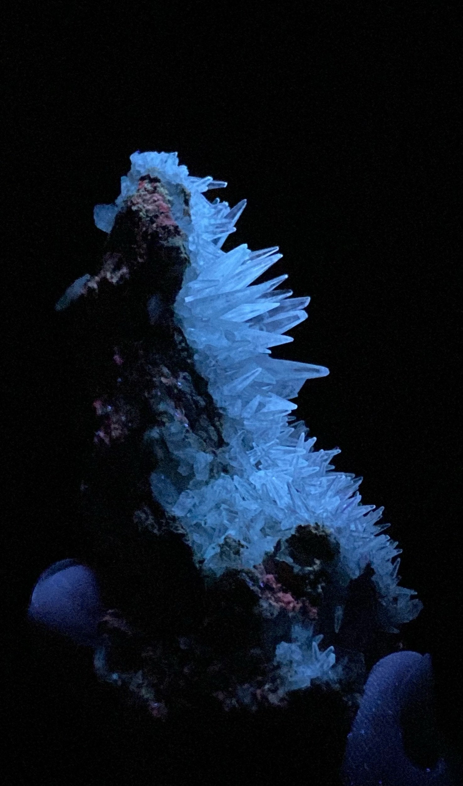 Fluorescent & Phosphorescent Tapered Clear Needle Calcite Crystals on Matrix, Shigar Valley, Pakistan