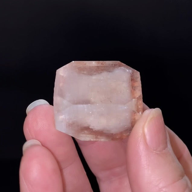 Clear Pseudo Cubic Apophyllite Crystal with Red Hematite Inclusions