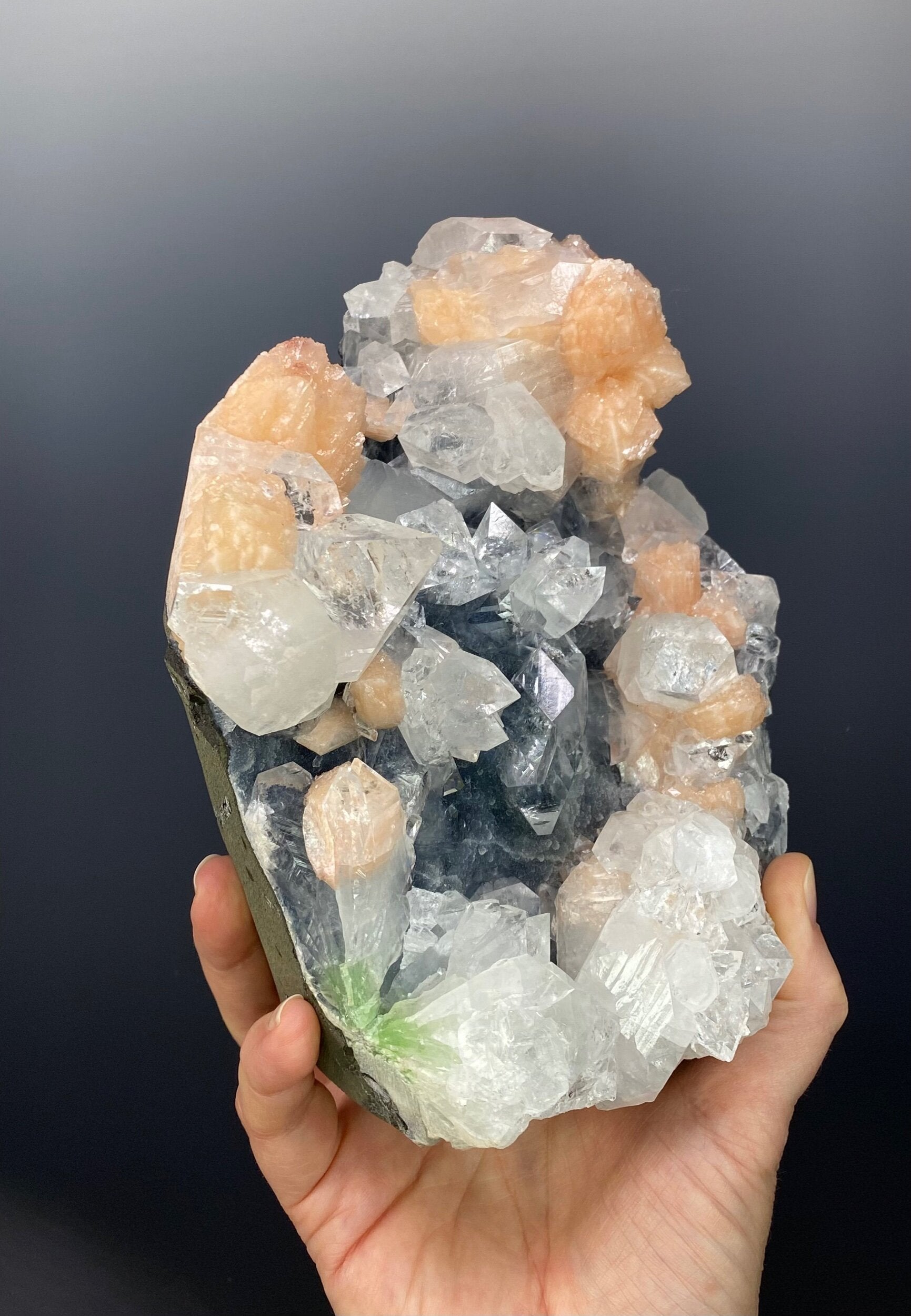 Clear Apophyllite Crystal Cluster with Stilbite in Trimmed Basalt Pocket from Maharashtra, India