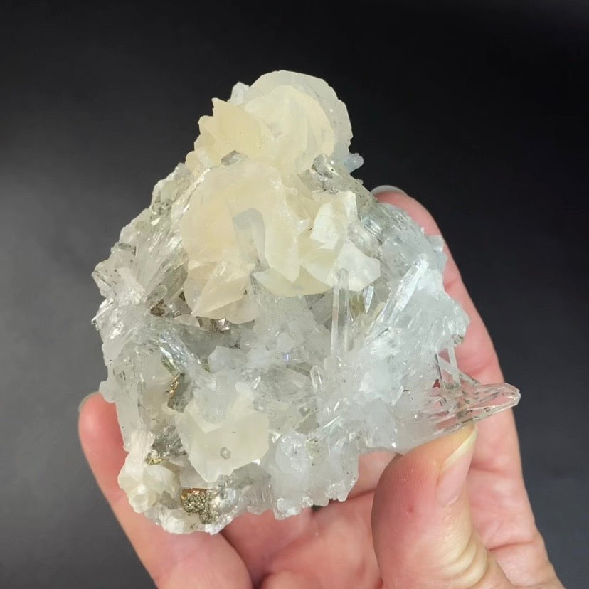Fluorescent Calcite with Clear Quartz Crystals & Pyrite from Trepca Mine, Kosovo