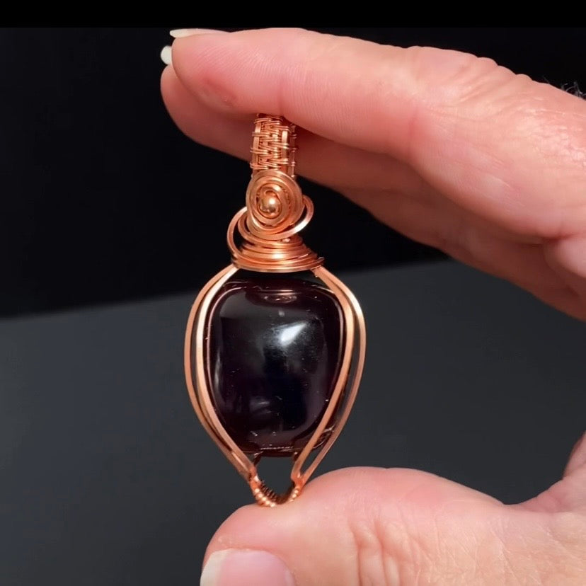 Honey Brown Sumatran Amber and Copper Wire Wrapped Pendant