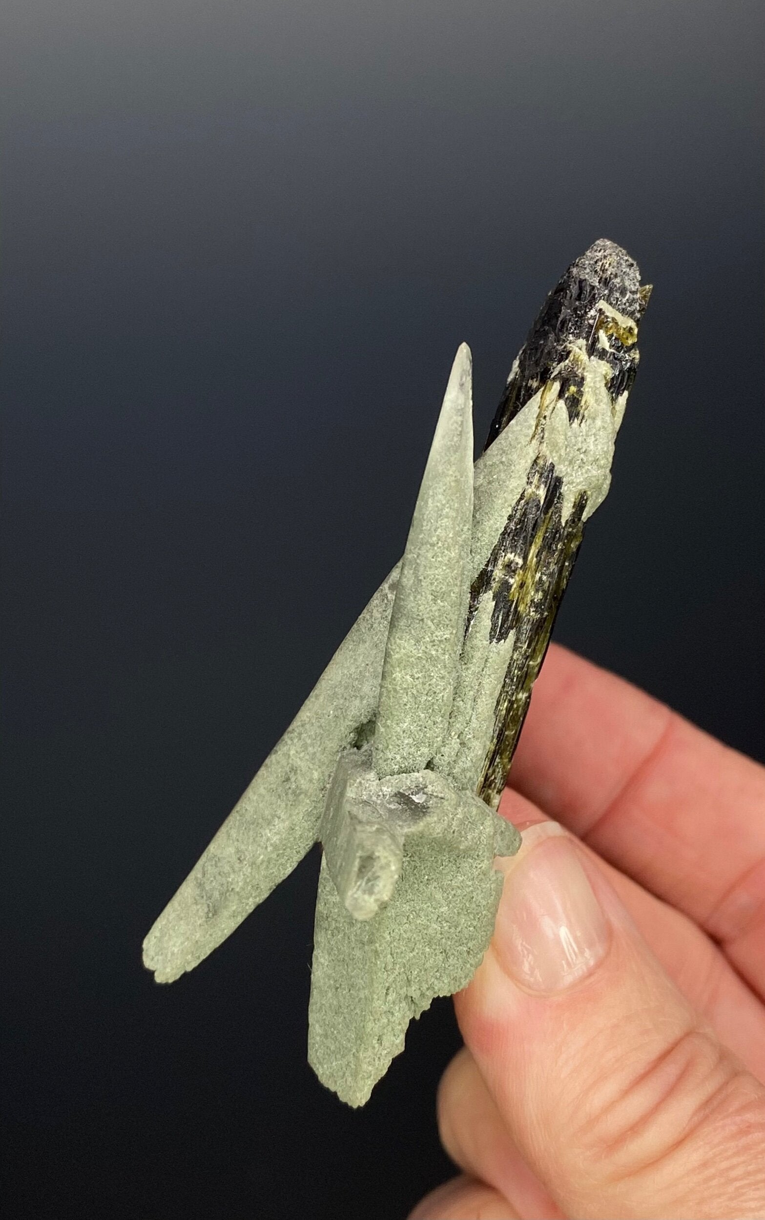 Epidote Crystal with Chlorite Included Laser Quartz Crystals