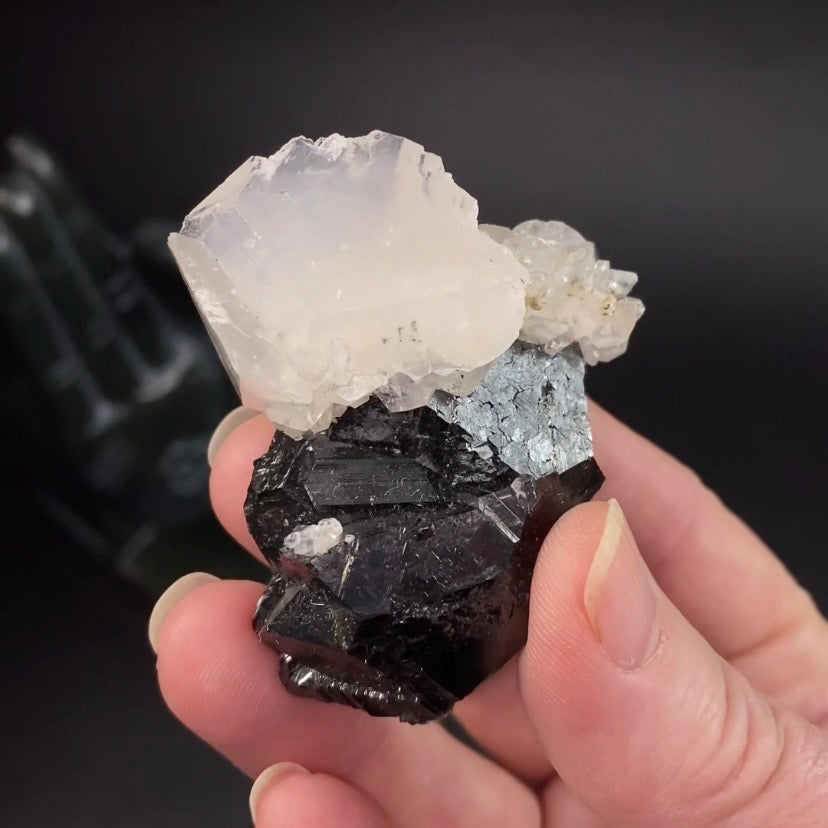 Sphalerite Cluster with Fluorescent Calcite from Trepça Mines, Kosovo - Natural Minerals and Crystals