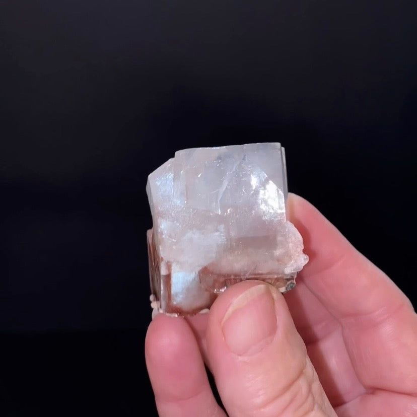 Clear Pseudo Cubic Apophyllite Crystal Cluster with Red Hematite Inclusions
