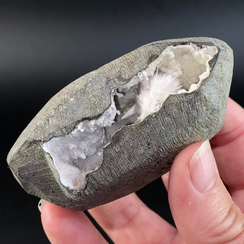 Radiating Scolecite Crystals with Mordenite in Trimmed Basalt Pocket