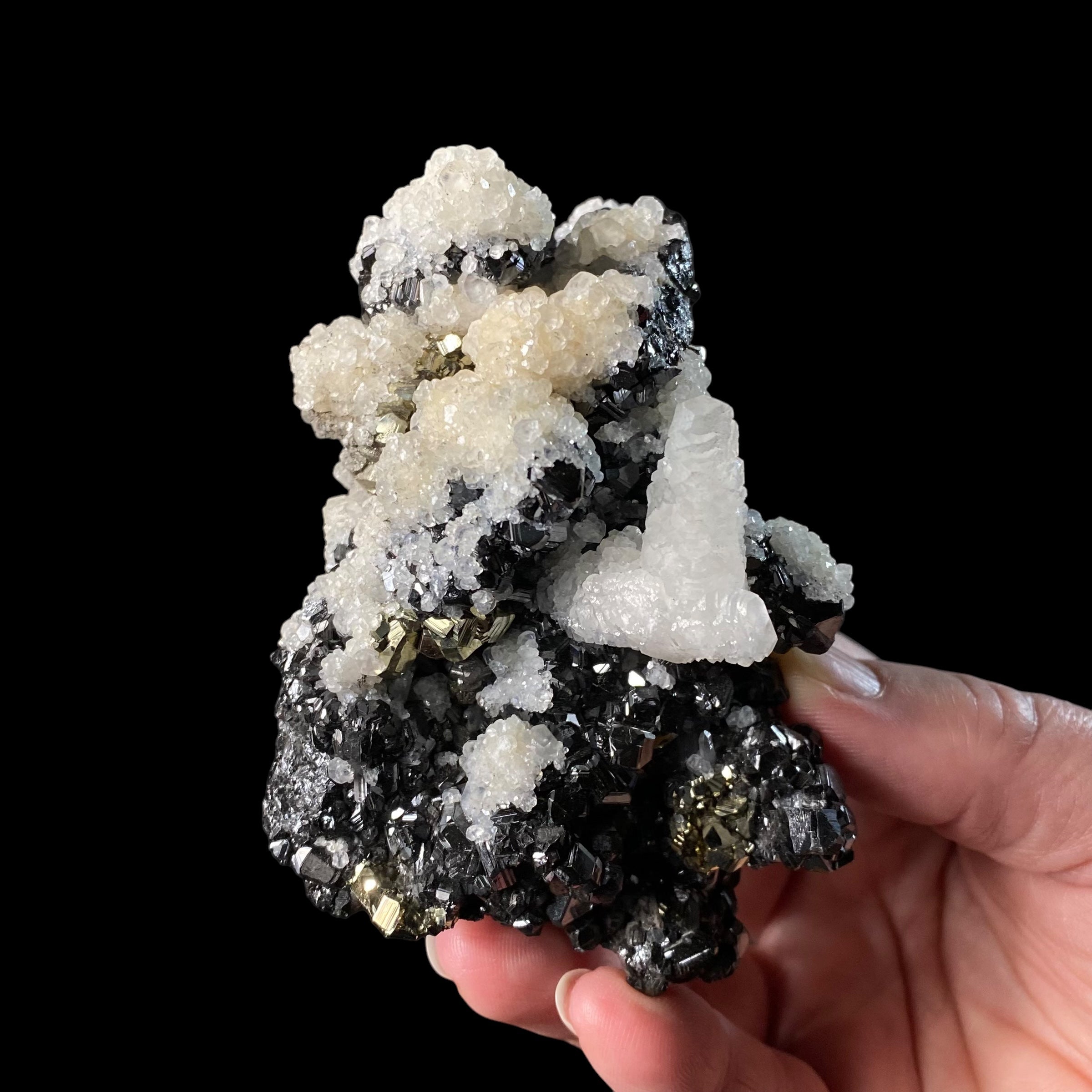 Kosovo Sphalerite Crystal Cluster with Fluorescent Calcite & Pyrite from Trepça Mines