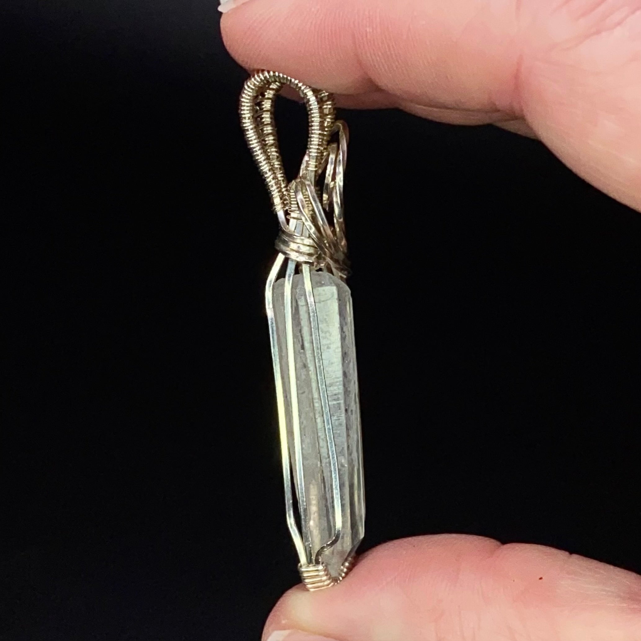 Aquamarine Crystal & Sterling Silver Handmade Wire Wrapped Pendant