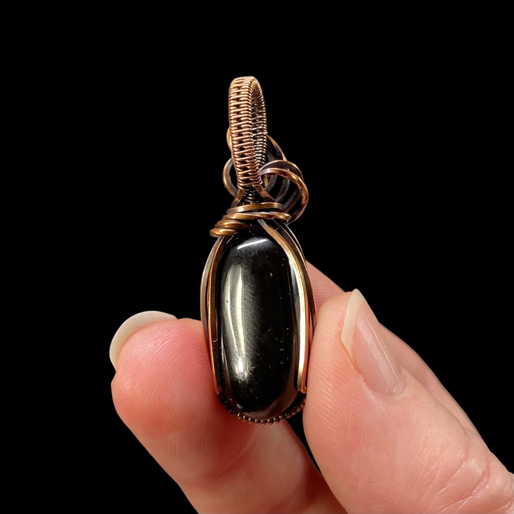 Black Tourmaline and Copper Wire Wrapped Pendant