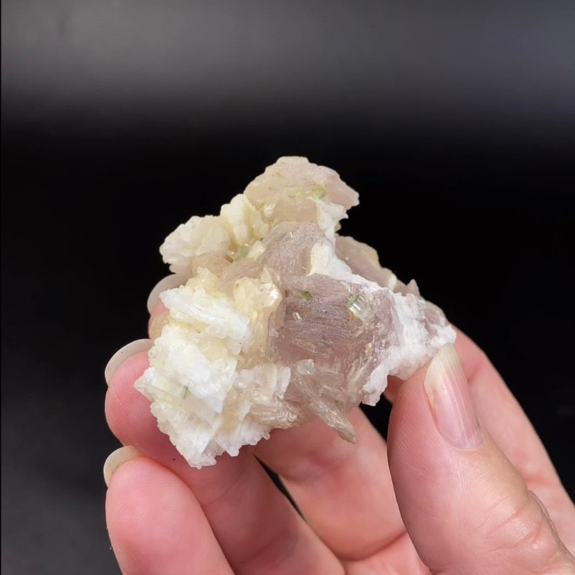 Pale Green Tourmaline Crystals & Lepidolite Mica on Feldspar