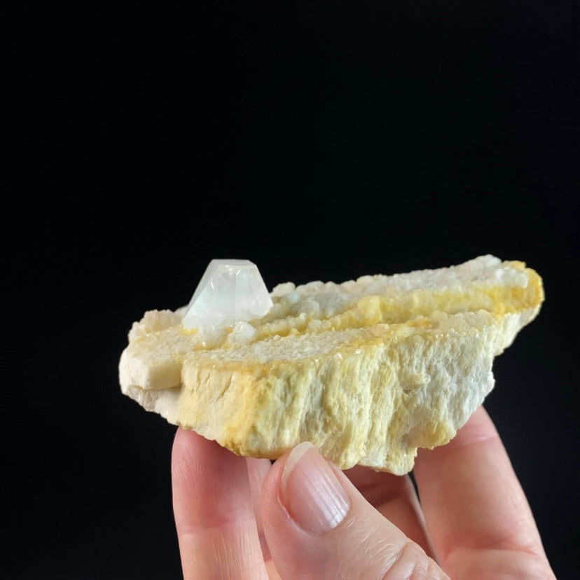 Clear Topaz with on Microcline Feldspar with Lepidolite Rosettes & Iron Oxide