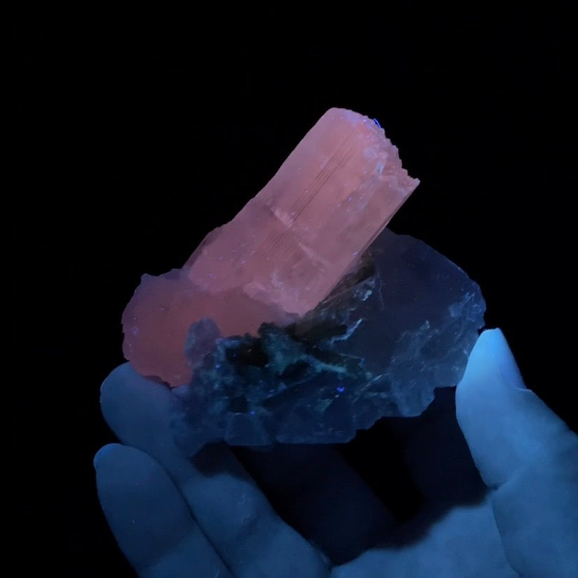 Pink Spodumene Kunzite Crystal with Green Tourmaline Crystals and Self Healed Quartz, Laghman, Afghanistan
