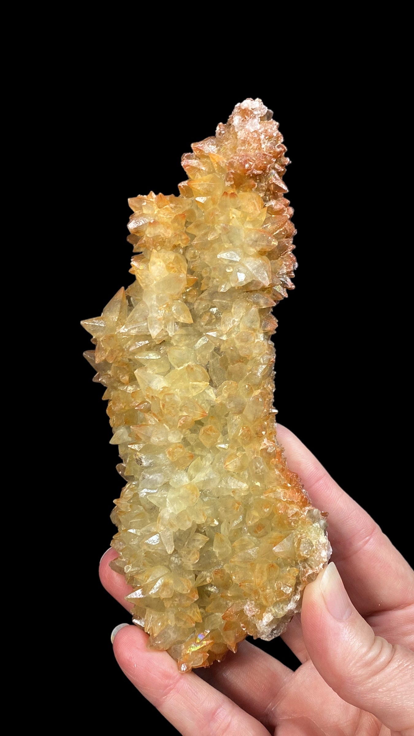 Dog Tooth Calcite Cluster with Natural Iridescent & Iron Oxide Surface Coating