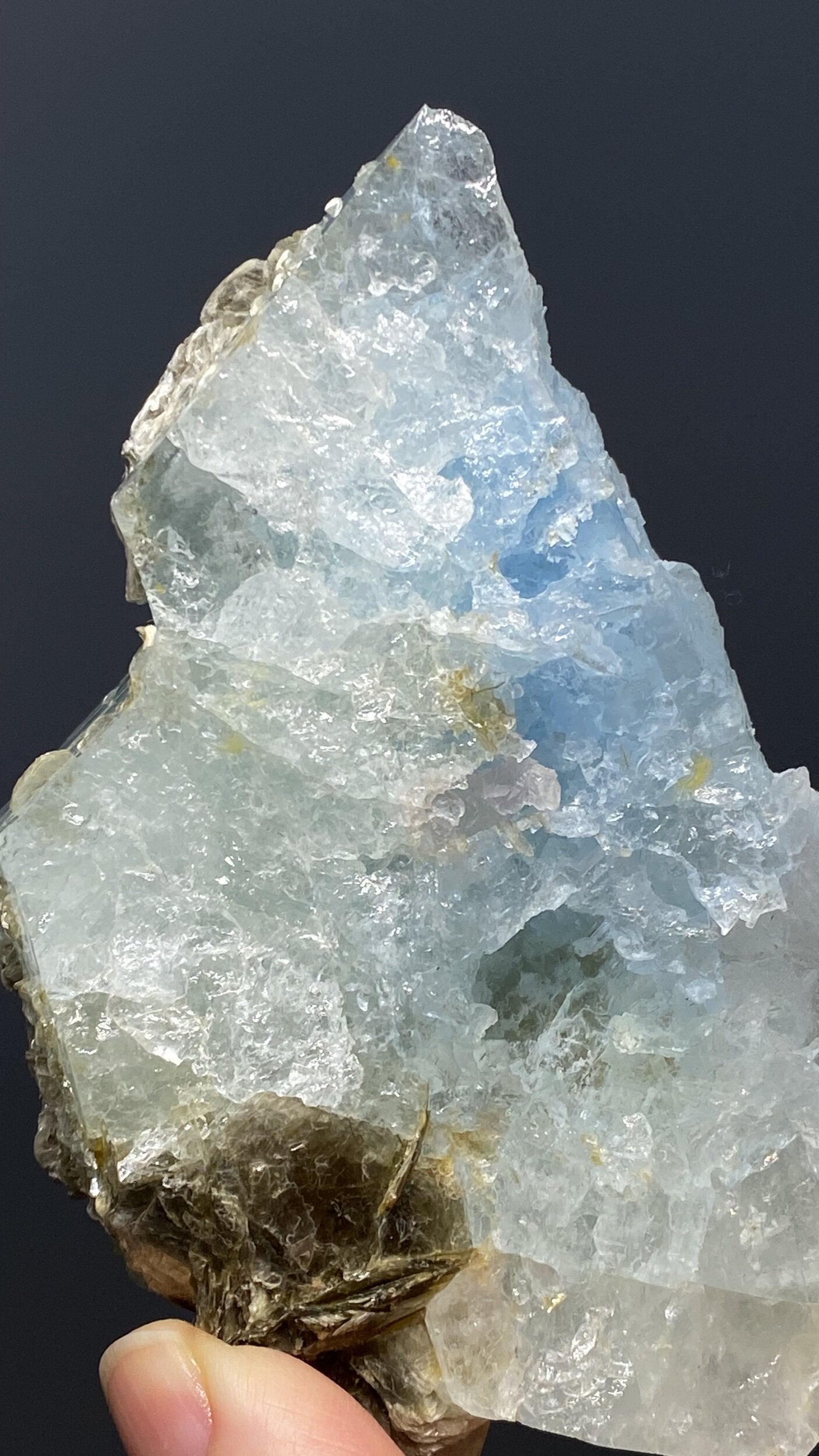 Etched Aquamarine Crystal with Muscovite Mica